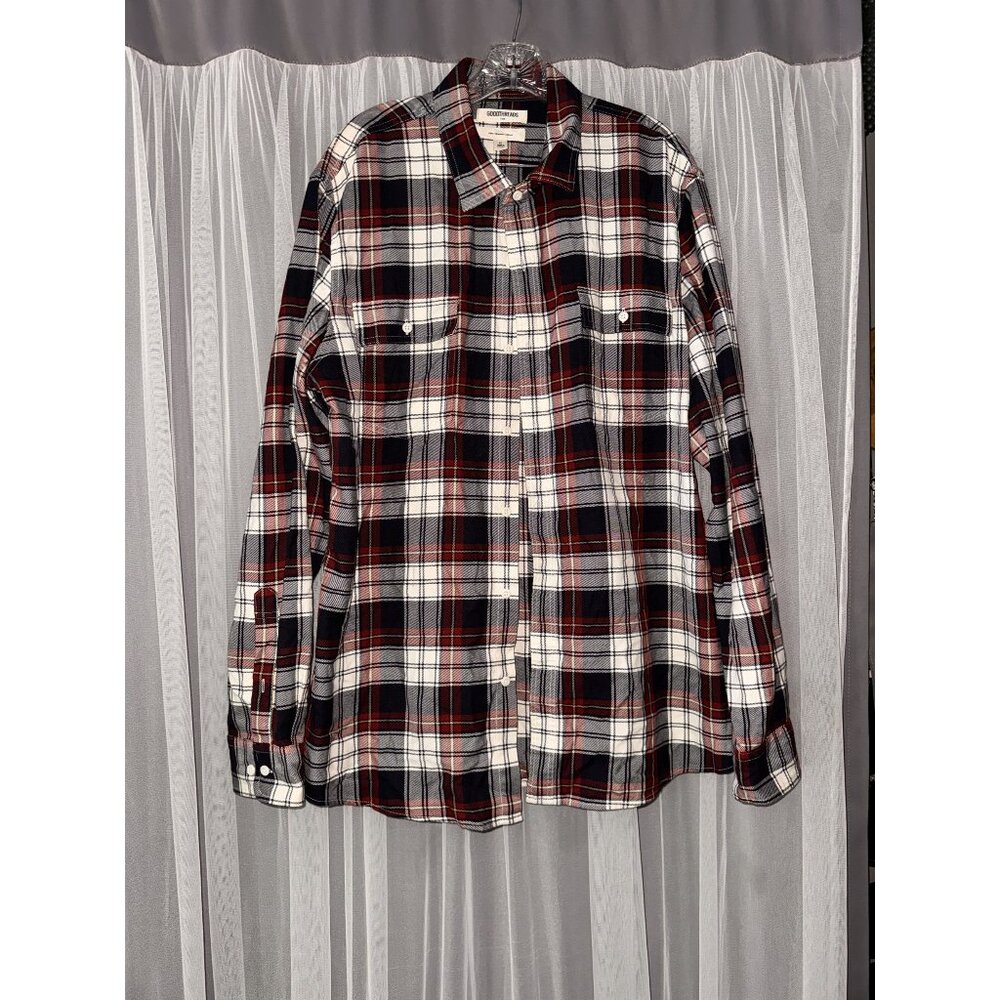 Mens Goodthreads Slim Fit Twill Plaid Button-Down Shirt XL Red & Navy